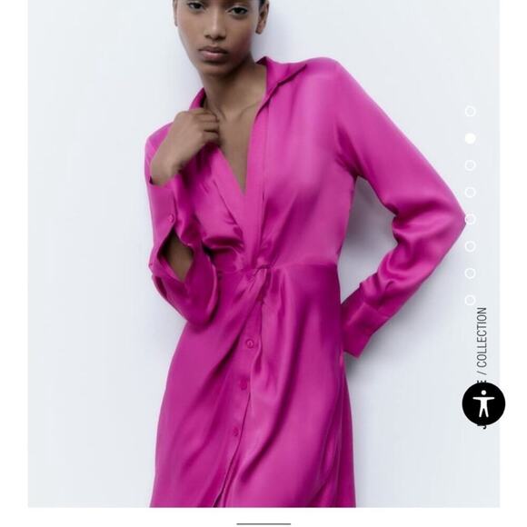 Zara NWT pink long sleeve twist from satin dress size medium - Picture 3 of 9